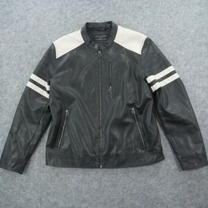 Wilsons Cycle Jacket Mens Large Black Faux Leather Motorcycle Biker Moto